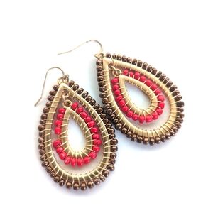 Bohemian Style Festival Seed Beaded Layered Oval Dangle Hook Earrings